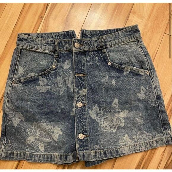 Free People Ray Printed Denim Skort Size 0 - Picture 4 of 5